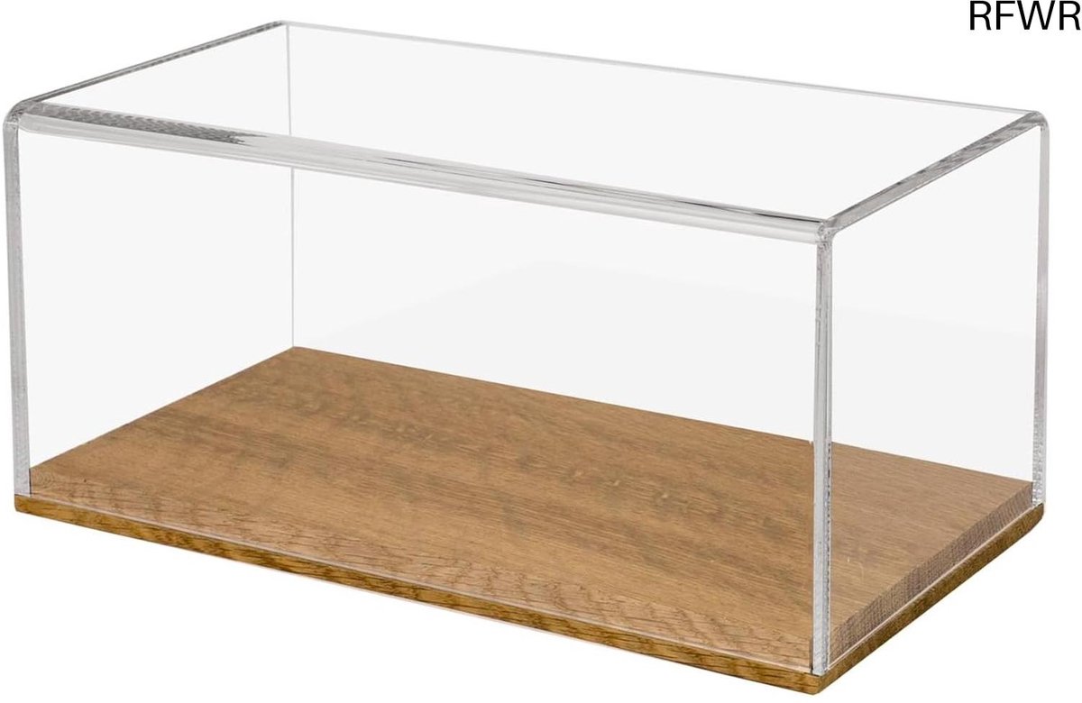 RFWR® Acryl Vitrine Showkast voor Modelauto's met Houten Basis - 30 x 15 x 14 cm - Transparant