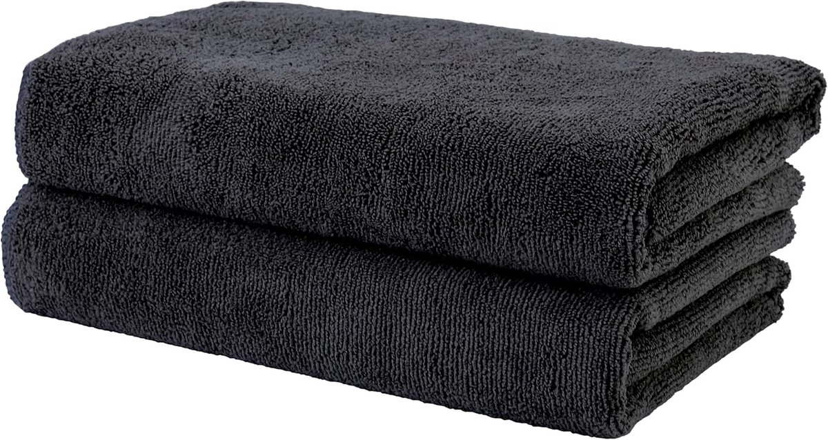 Famanu - 2 Microvezel handdoeken voor het drogen van haar – Professionele/kapsalon kwaliteit – Sneldrogend/pluisvrij – 50 x 101 cm – zwart