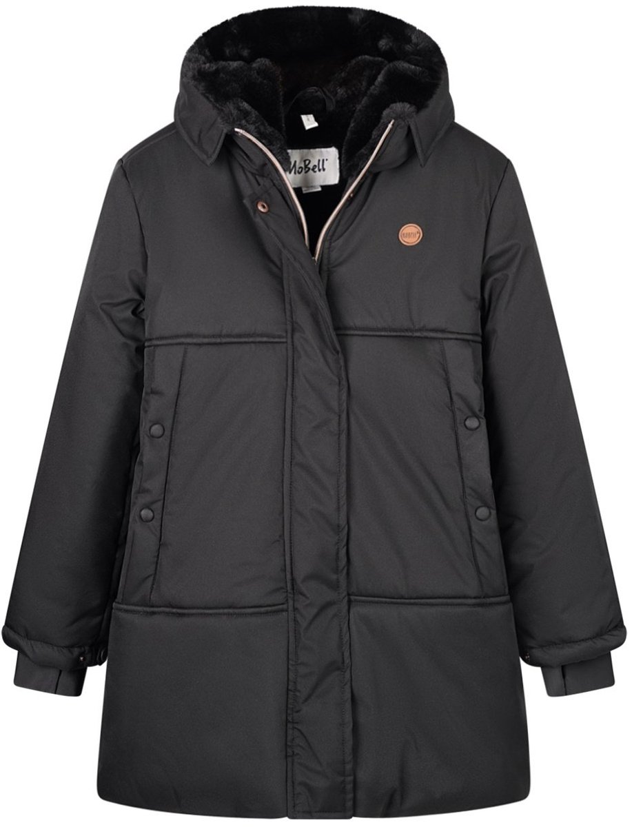 NoBell' - Belvine Long Jacket with hood - Zwart - Maat 134-140