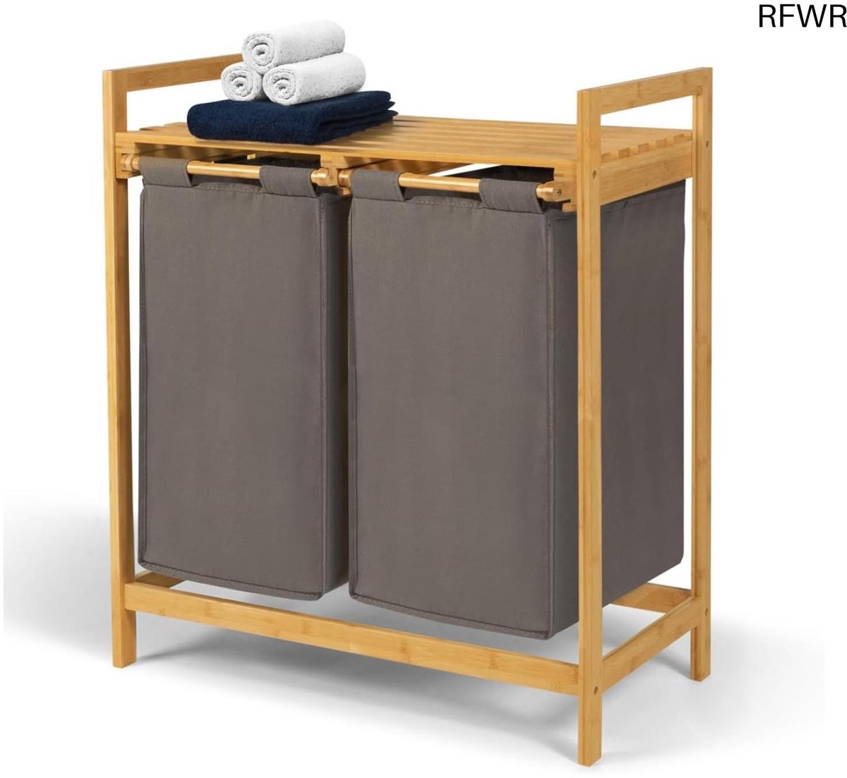 RFWR® Wasmand met 2 bakken van bamboe en stof - wasgoed sorteren in stijl