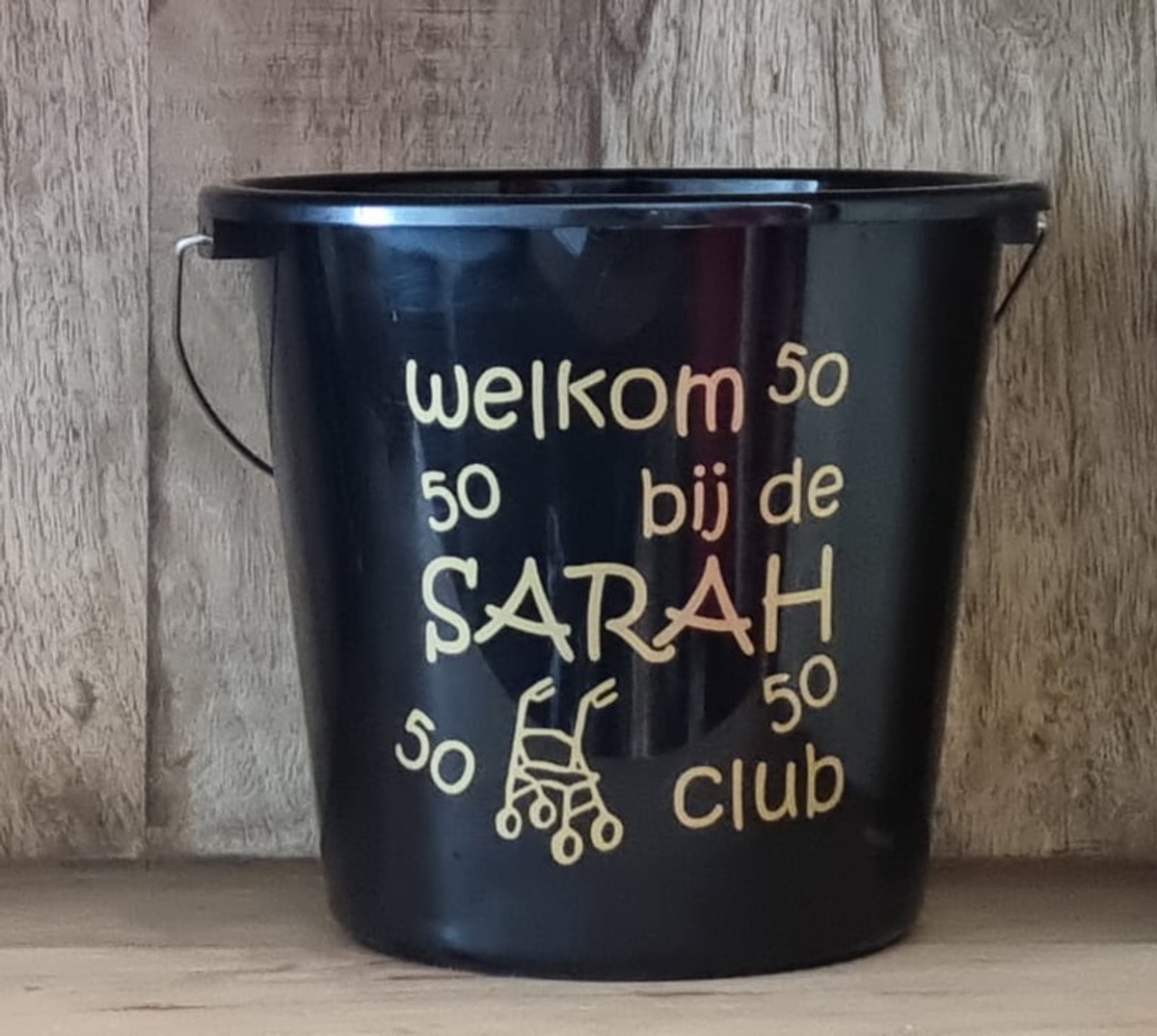 Cadeau emmer. Welkom bij de Sarah club. Bouwemmer 12 Liter