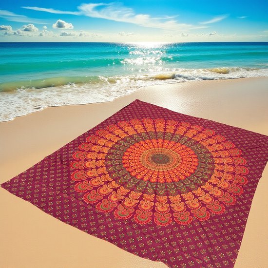 XXL strandlaken - groot strandkleed - Oranje/geel/rood - mandala strandkleed - 100% Duurzaam katoen