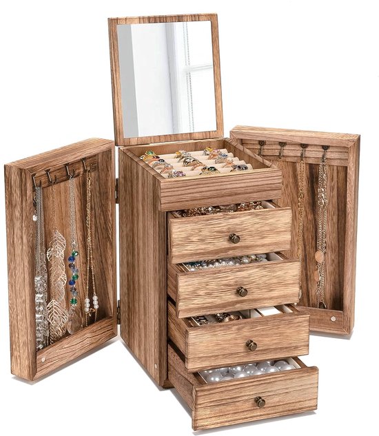 Elegante juwelendoos - sieradenorganizer - 1 stuk - massief hout