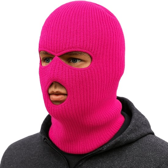 Facemask - Sportmuts - Driegats Muts - Skimuts -  Bivak - Balaclava - Donker Roze - One Size