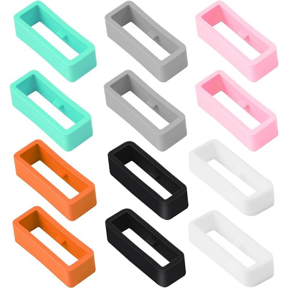 12 stuks - Siliconen horlogeband lussen - 20 mm vervangende sluitringen voor sporthorloges - Zwart, wit, oranje, lichtgrijs, cyaanblauw en roze - Duurzame en flexibele horlogebandhouders voor extra beveiliging