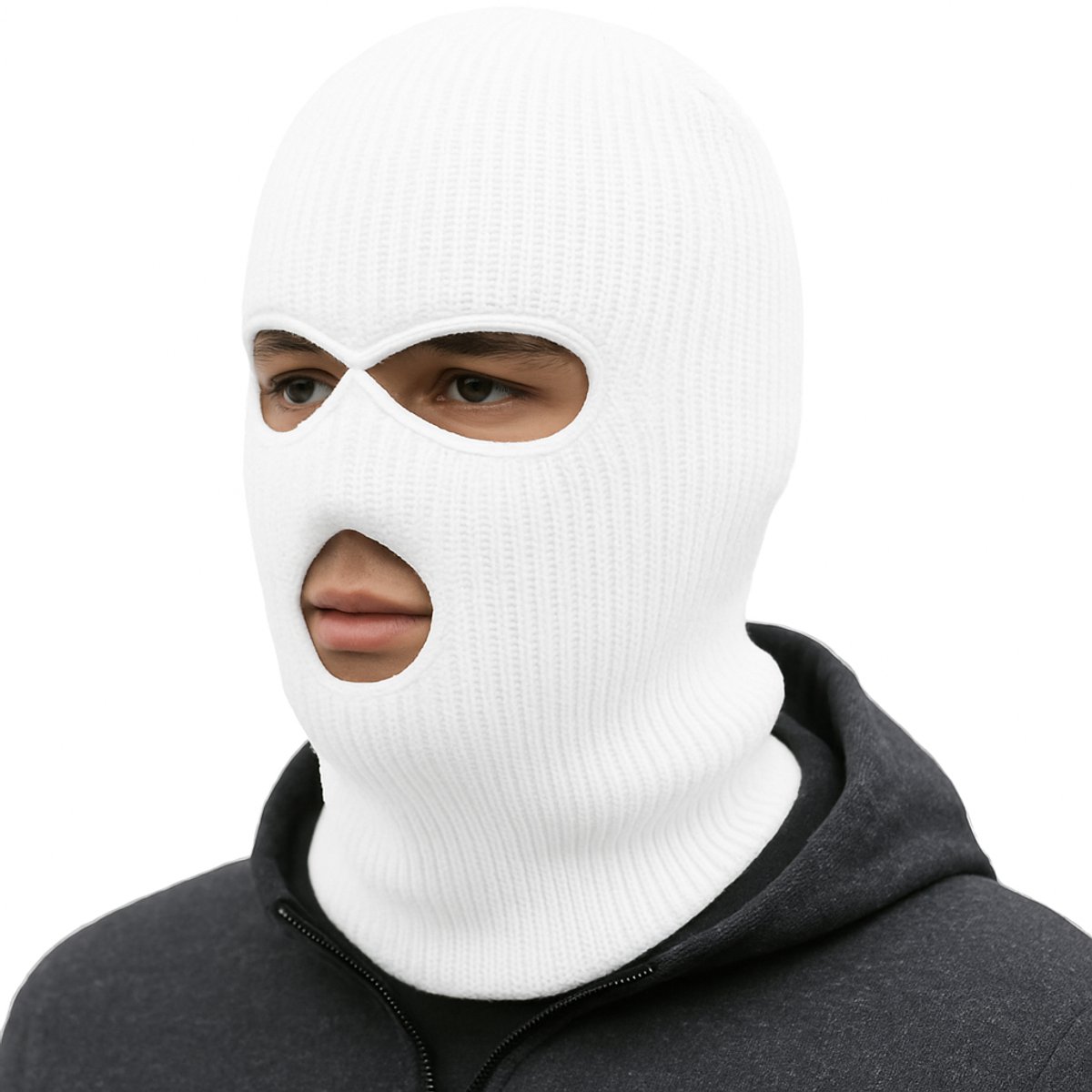 Facemask Sportmuts Driegats Muts Skimuts Bivak Balaclava Wit