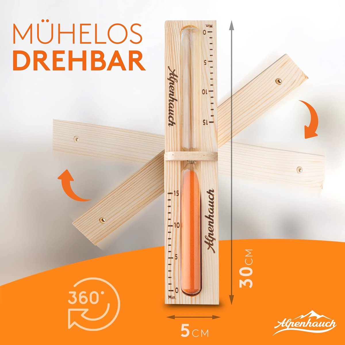 RFWR® Natuurlijke houten sauna zandloper 15 minuten met veiligheidsglas - Luxe saunablok en handdoek inbegrepen thumbnail 5