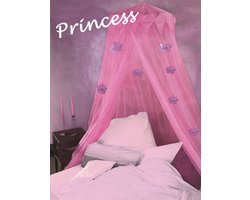 Klamboe Princess Roze met Kroontjes – Lichtgewicht Muskietennet voor 1- en 2-Persoonsbedden – Decoratieve Kinderklamboe voor Meisjeskamer – Bescherming tegen Muggen en Insecten
