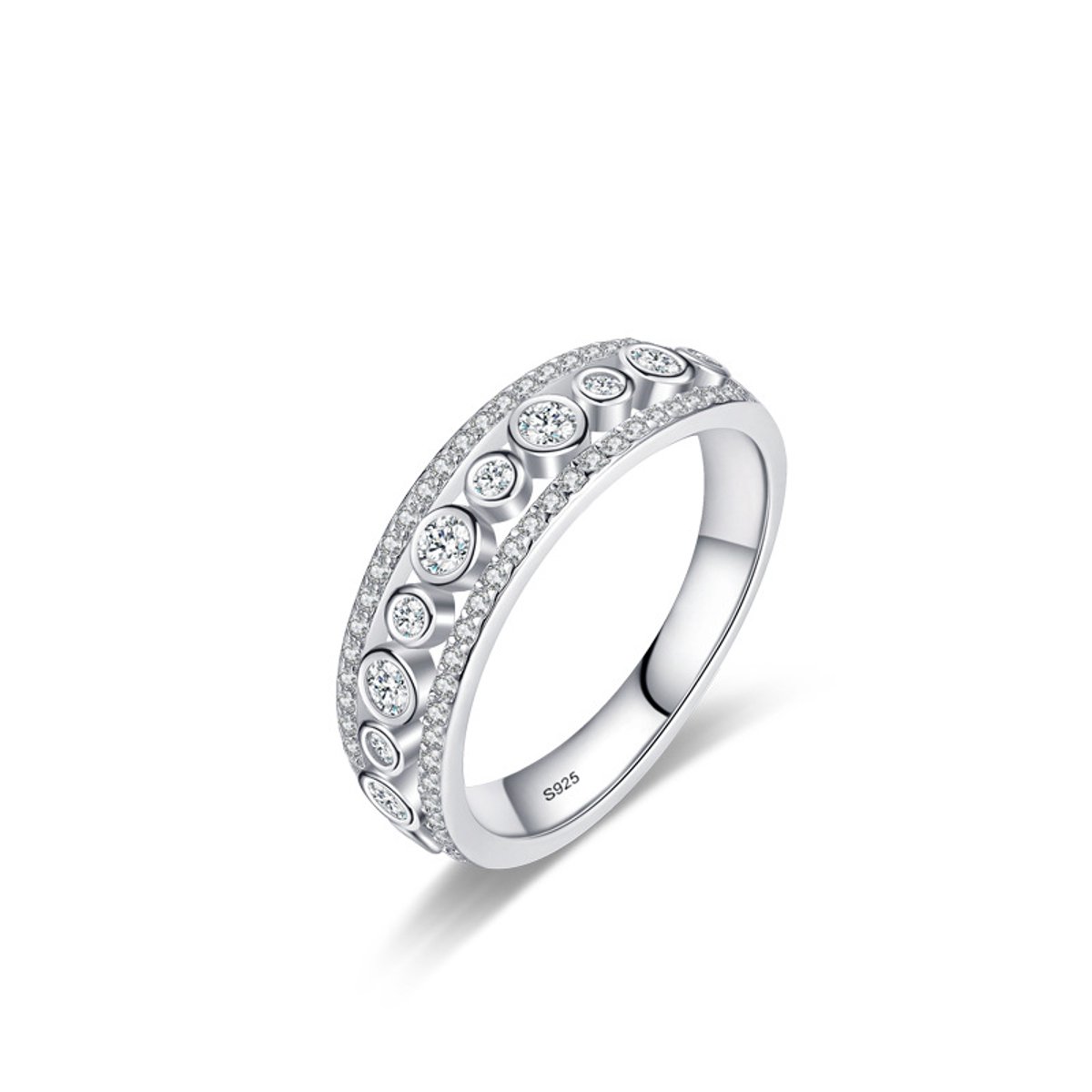 Zilveren ring/rondom zirkonia steentjes/Bling-it/maat 54