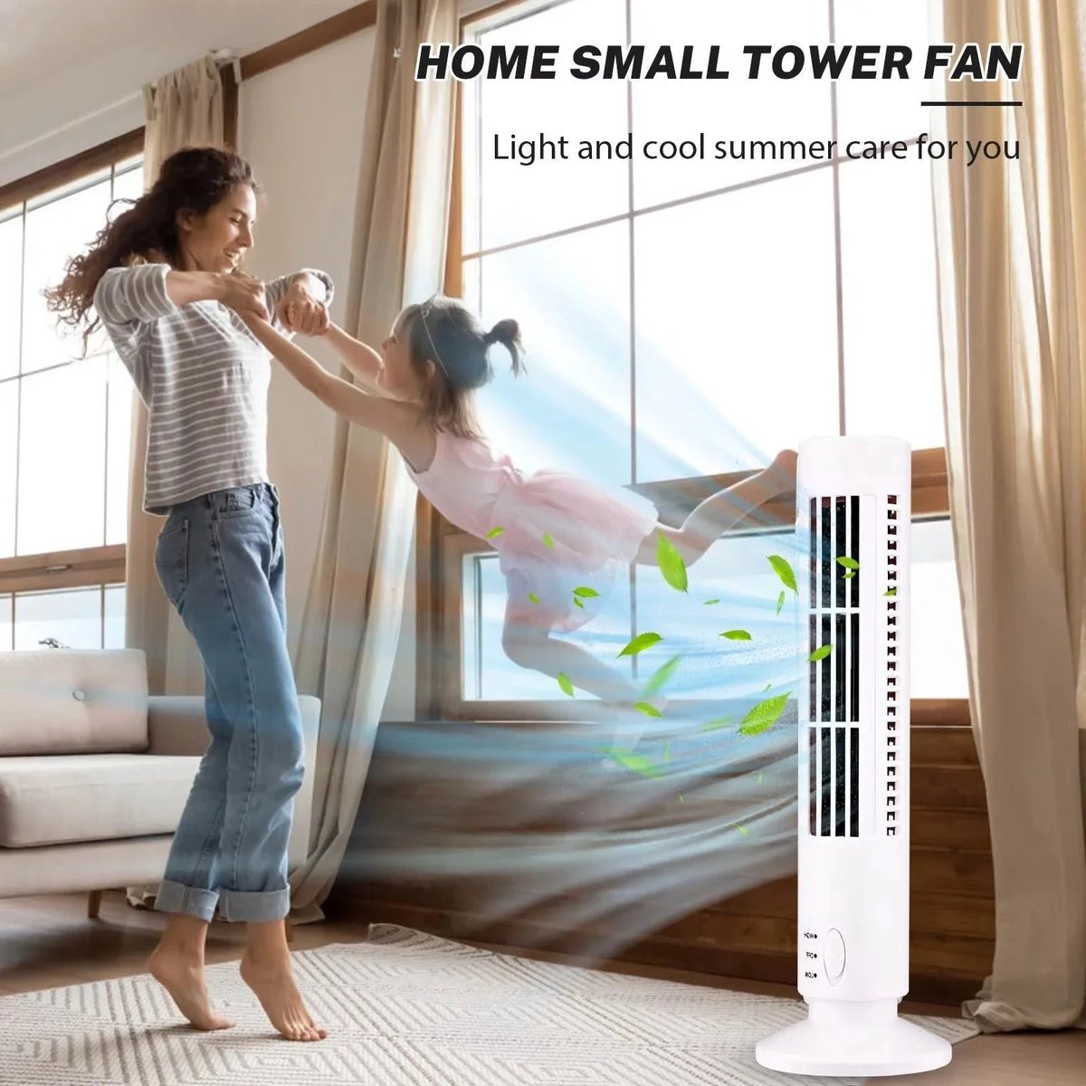 Marmoris Mini Torenventilator - Staande Ventilator - Vloerventilator - Kolomventilator - Fan - Draagbare bladloze torenkoelventilator - Energiebesparend voor slaapkamer thuiskantoor – foto 4