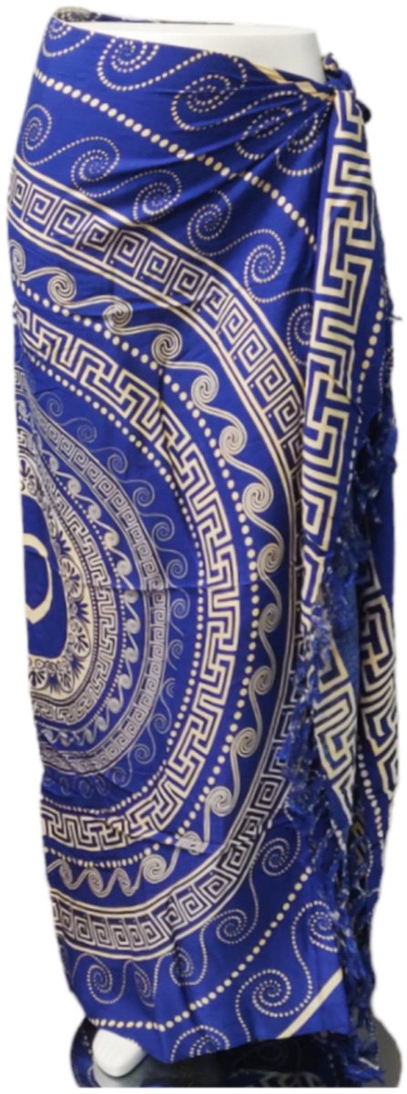 Om Namaste Sarong - 632 - Griekse Stijl - Beige & Blauw