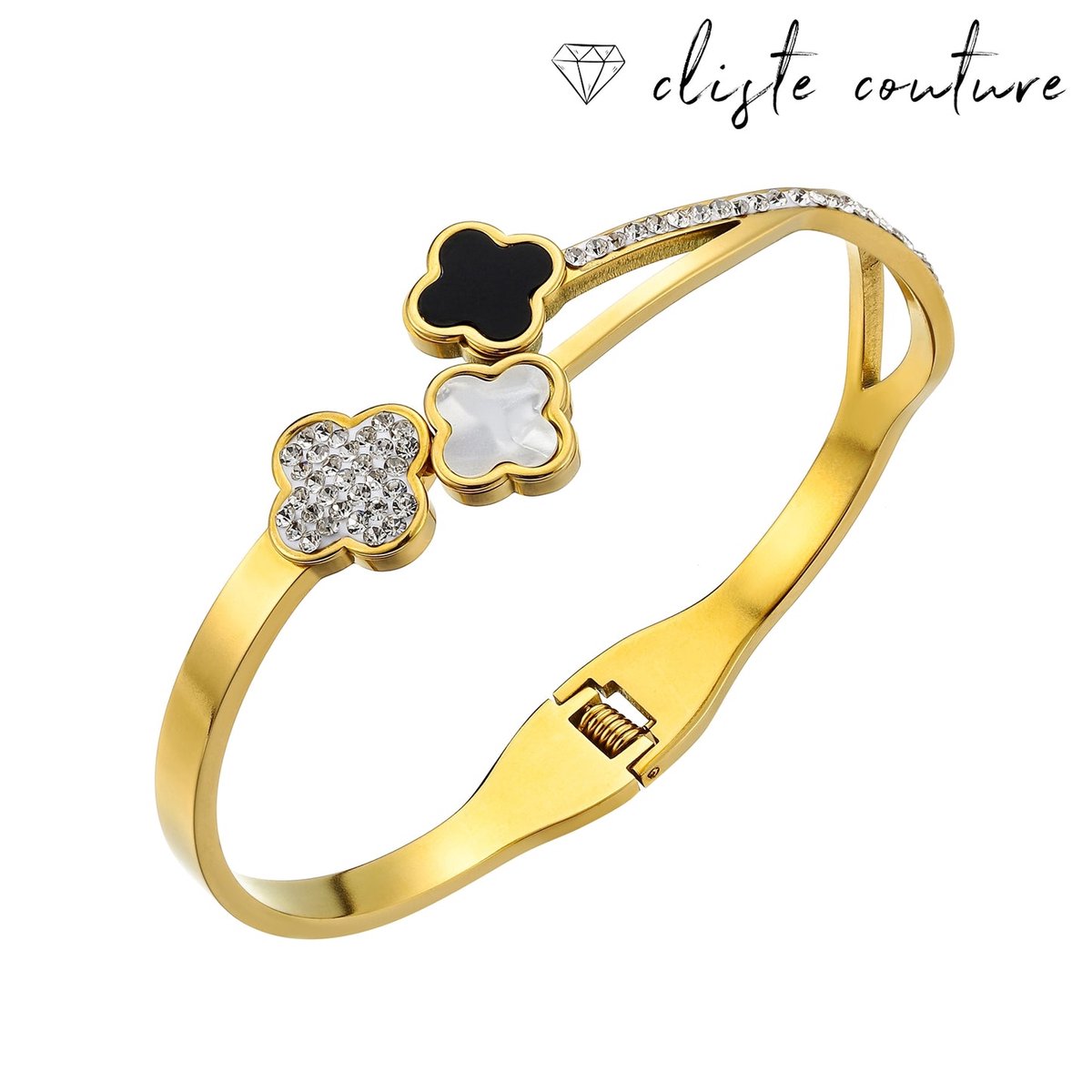 Cliste Couture - Kylie Clover Armband met Cubic Zirkoon - 18k Verguld - Roestvrij staal -Armband dames - Waterproof - Sieraden voor vrouwen - cadeau - Verstelbaar
