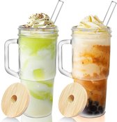 ALINK 2 stuks 710 ml bekers met handvat, bijgewerkt deksel en rietje, herbruikbare Mason Jar drinkglazen voor ijskoffie, smoothies, bier, sap en thee, met 2 borstels