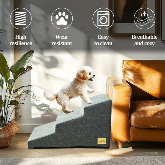 Dog Stairs KSIIA Hondentrap Voor Kleine Honden - 55 Cm Hoog, 5 Treden, Afneembare Wasbare Overtrek, Antislip (Grijs) 55 Cm Hoge Hondentrap