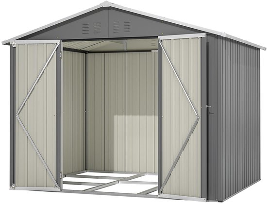 Abri de jardin en métal gris Pugsdrly 8 x 6 pi avec porte à charnière, anthracite - Idéal pour ranger les outils et équipements de jardin