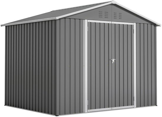 Abri de jardin en métal gris Pugsdrly 8 x 6 pi avec porte à charnière, anthracite - Idéal pour ranger les outils et équipements de jardin