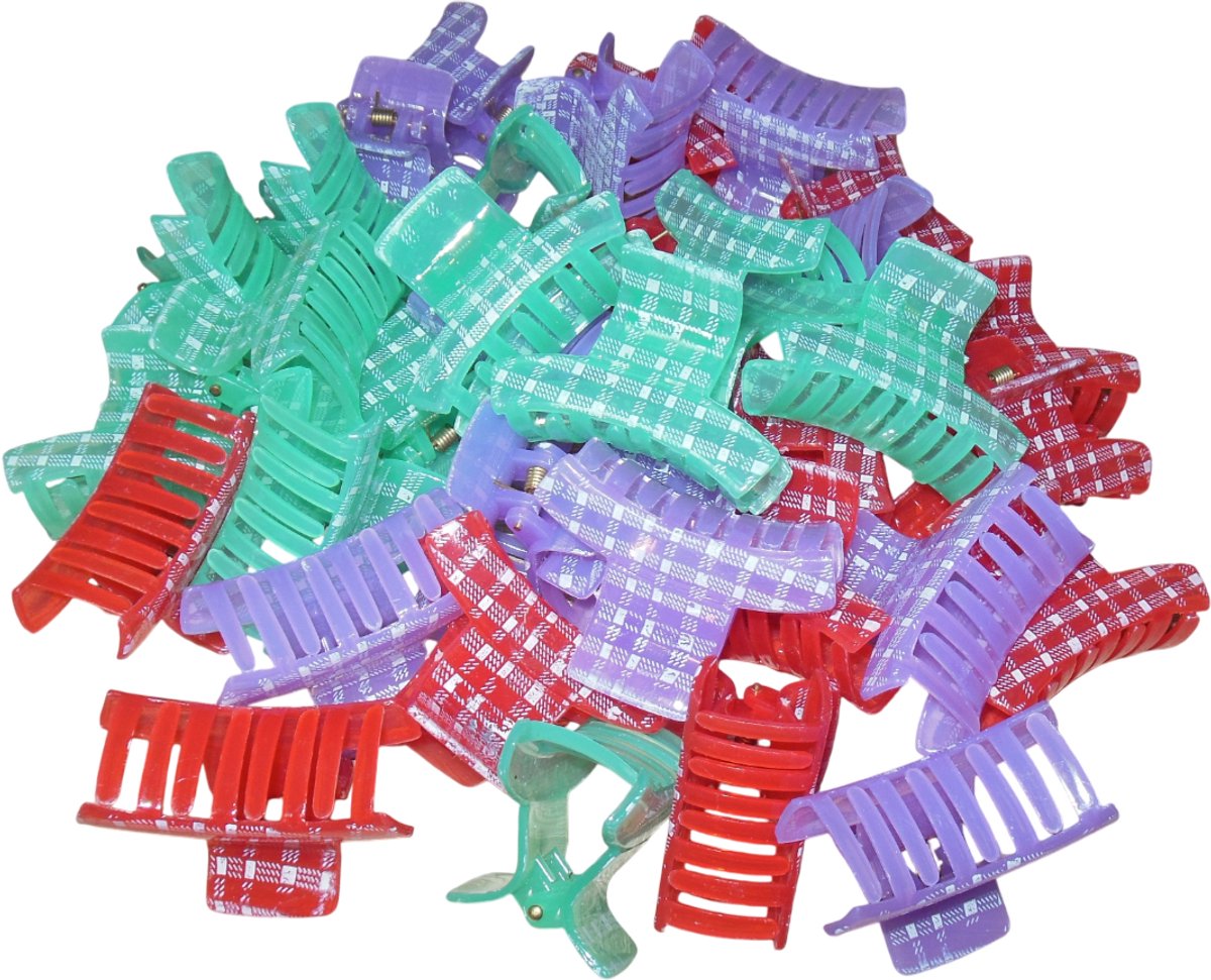 36 Haarklemmen 6 cm diverse kleuren met wit patroon