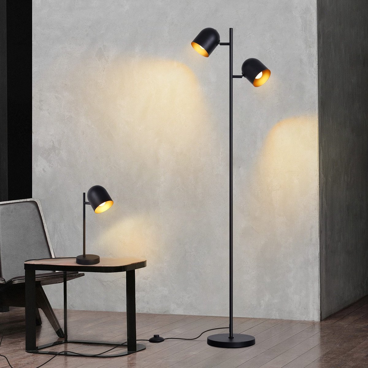 NETTLIFE Vloerlamp E14 - 2-lichts, zwart/goud, draaibaar thumbnail 6