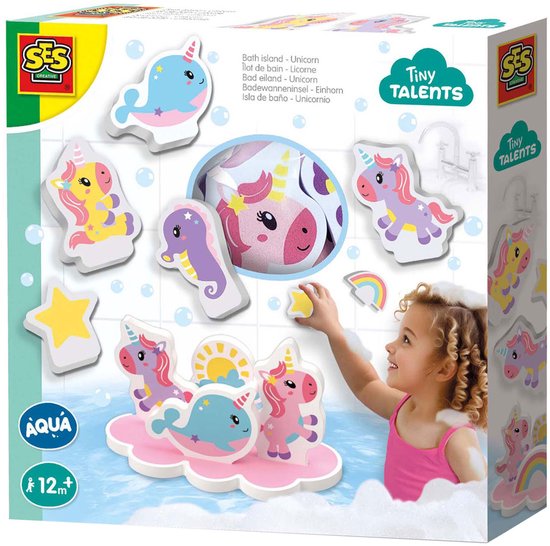 SES Creative - Tiny Talents - Eenhoorn Bad Eiland - foam eenhoorns - drijvend badspeelgoed - stimuleert fantasie - creatief spelen - baby badspeelgoed - eenhoorn speelgoed