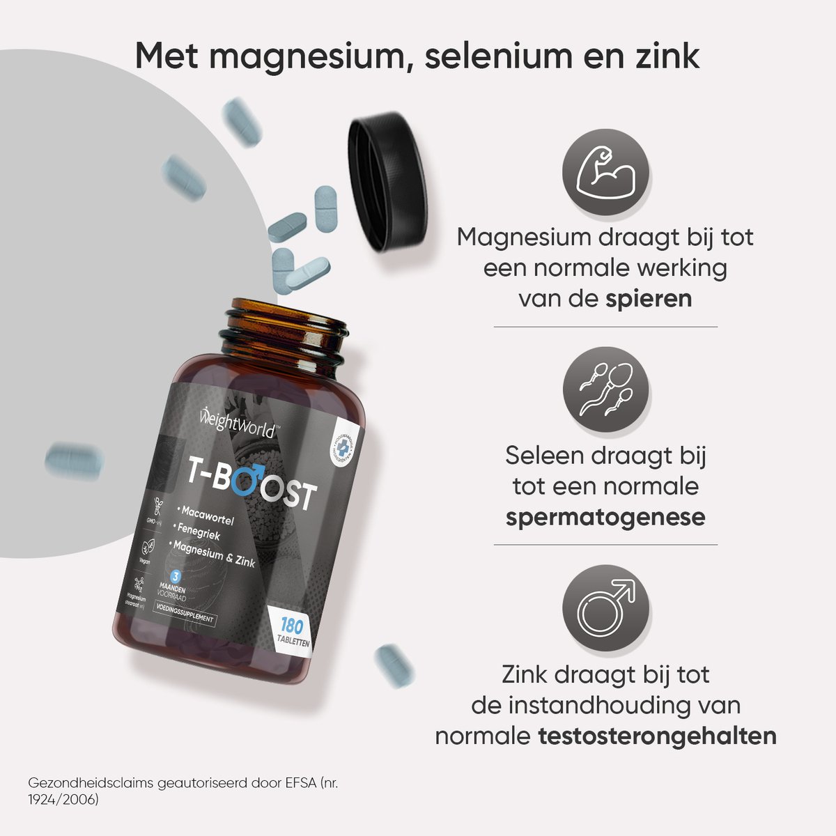 WeightWorld Natuurlijke Testosterone Booster voor Mannen - Met Maca, Magnesium, Zink en Vitamine D3 - 180 vegan tabletten voor 3 maanden - Draagt bij aan normale testosterongehalten — afbeelding 4