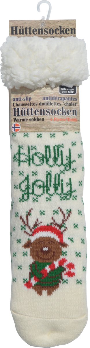 Kerst sokken - Happy Holidays - warme huttensocken mét anti slip - onze size - ecru met glitter