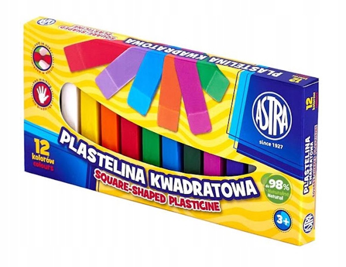 Vierkante schoolplasticine 18 kleuren