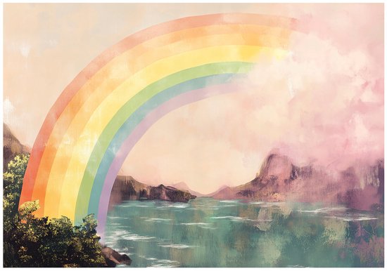 WALLARENA - Fotobehang - 250x175 cm - fotobehang voor meisjes met een regenboog en een meer van vliesbehang