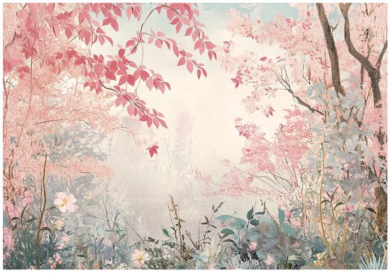 WALLARENA - Fotobehang - 300x210 cm - Roze natuur bos fototapet voor slaapkamer en salon, vliesbehang