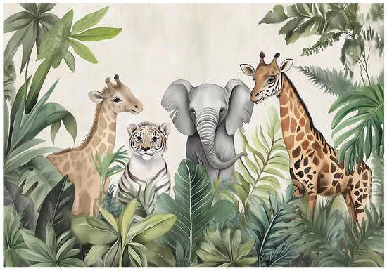WALLARENA - Fotobehang - 400x280 cm - fotobehang voor kinderen met jungle dieren voor de kinderkamer