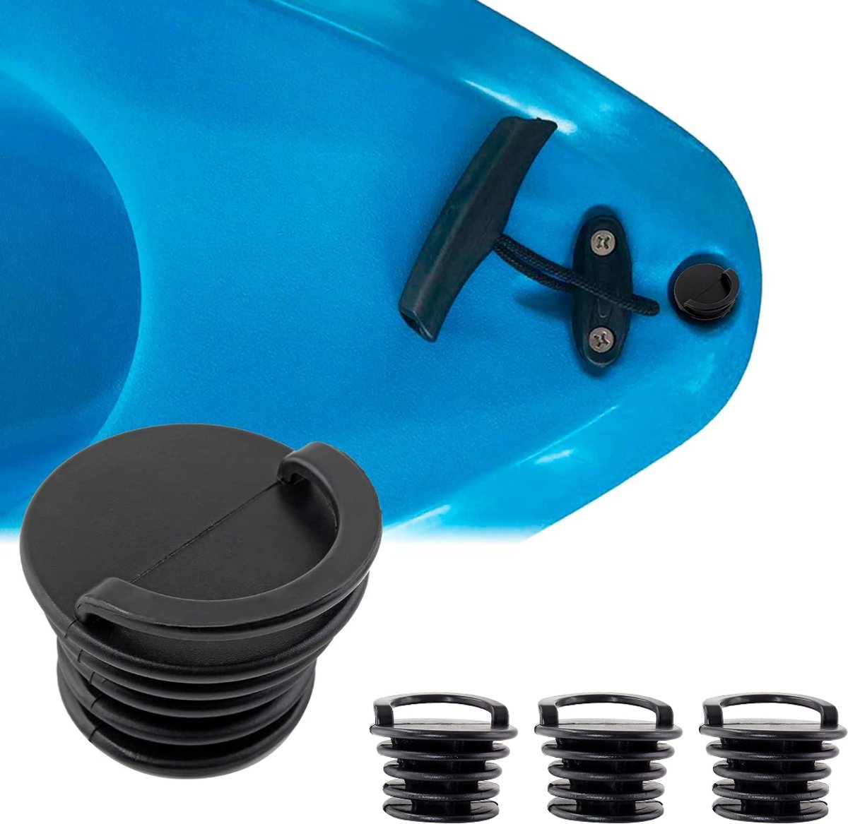 4 stuks - Kajakgatplug, multifunctionele kajakplug, rubberen afvoerplug, eenvoudig te installeren, reserveonderdelen voor kano's en boten 5x3cm (zwart)