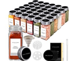 S.old 36 Glazen Kruidenpotjes Vierkant met Deksel en Stickers - Kruidenstrooier - Spice Jars - Complete set met 2 Soorten Strooideksels, Voorbedrukte Stickers en Trechter - Inhoud 120 mL S.old 36 Glazen Kruidenpotjes Vierkant met Deksel en Stickers - Kruidenstrooier - Spice Jars - Complete set met 2 Soorten Strooideksels, Voorbedrukte Stickers en Trechter - Inhoud 120 mL