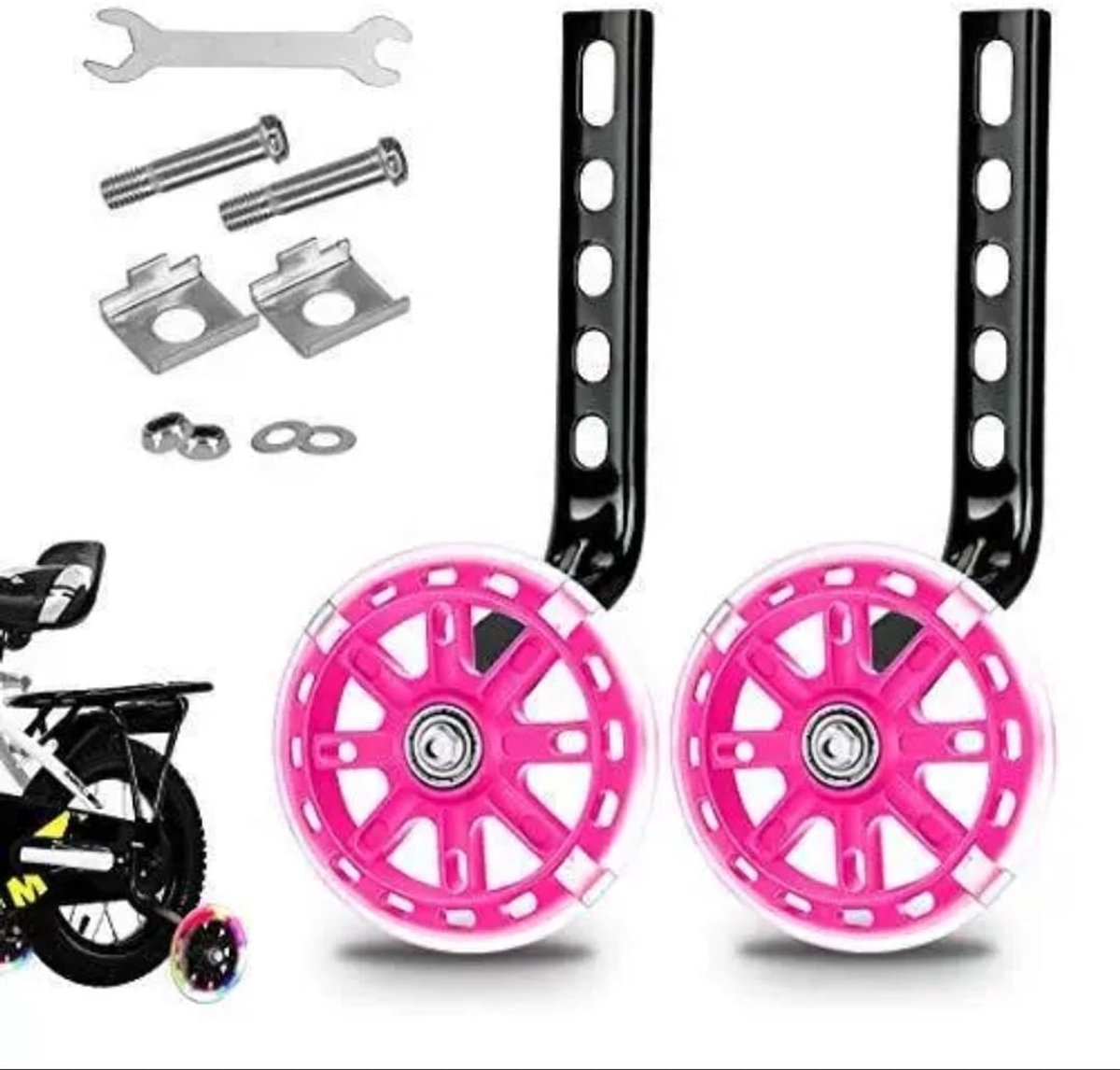 Fietstrainingswielen Mute Flash Wheels - Verstelbare fietsstabilisator gemonteerde kit compatibel - met fietsen van 12 14 16 18 20 inch, 1 paar (roze)