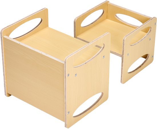 Montessori-ontwenningsset met tafel en stoel, in hoogte verstelbare houten set voor peuters van 1-5 jaar, activiteiten tafel voor kinderen om te lezen, eten en spelen, naturel van Bebiotti — afbeelding 2