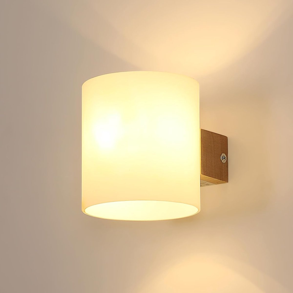 Haobosic - Wandlamp voor binnen, vintage E27 houten wandlamp, wandlamp met glazen kap, slaapkamer voor woonkamer, hal, trap, hout