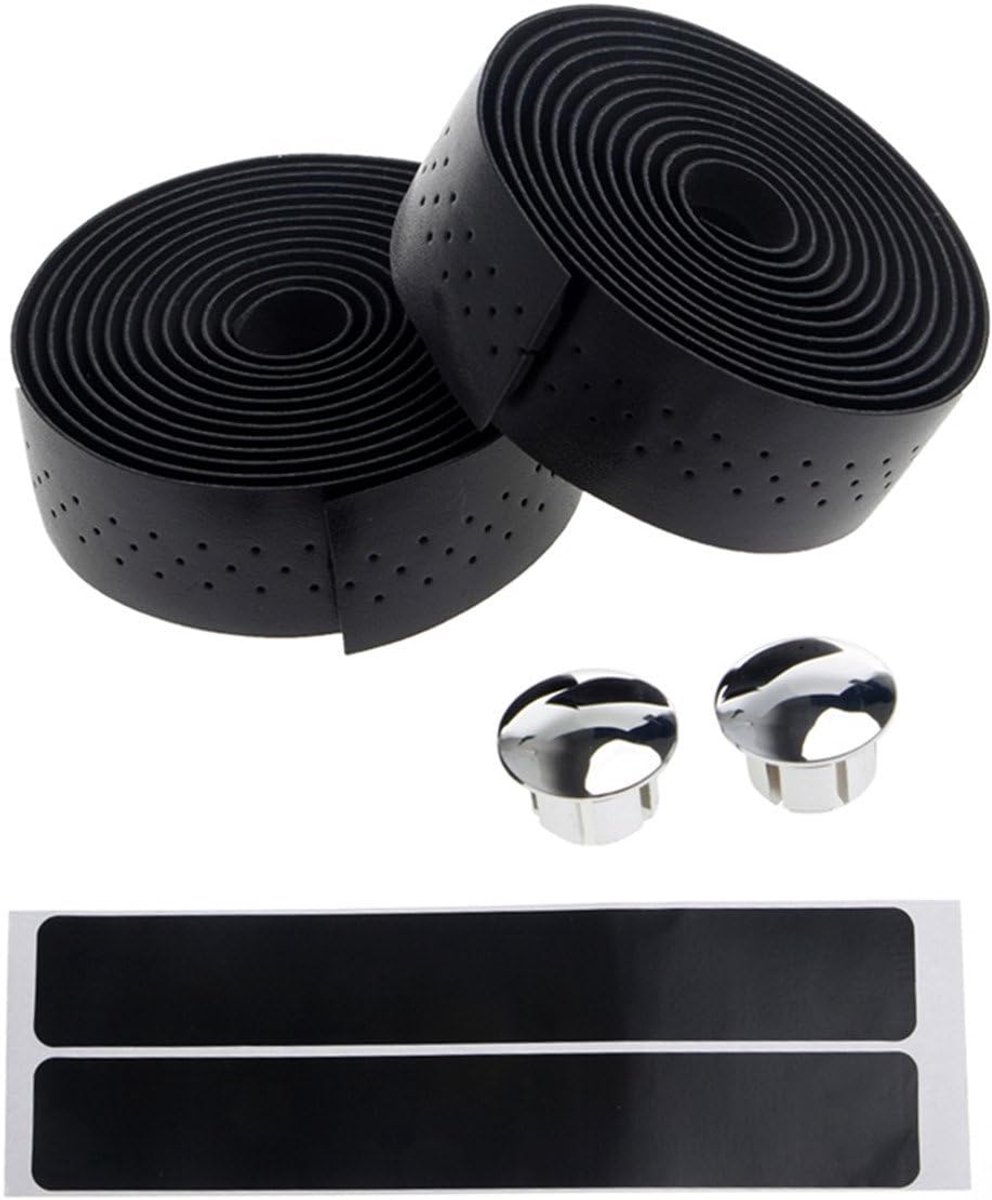 Stuurlint Racefiets - Zelfklevend Stuurtape met Stretch Materiaal - Antislip - Lengte: 190cm - Dikte: 2.5mm - Inclusief Stuurdoppen - Zwart