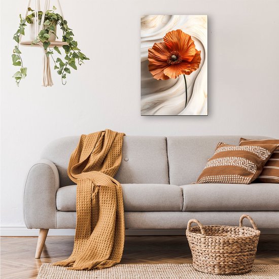 Gedetailleerde oranje papaverbloem - Bloem schilderijen glas - Muurdecoratie papaver - Hyperrealisme - Schilderij plexiglas - Decoratie kamer - Glasschilderij 30x45 cm