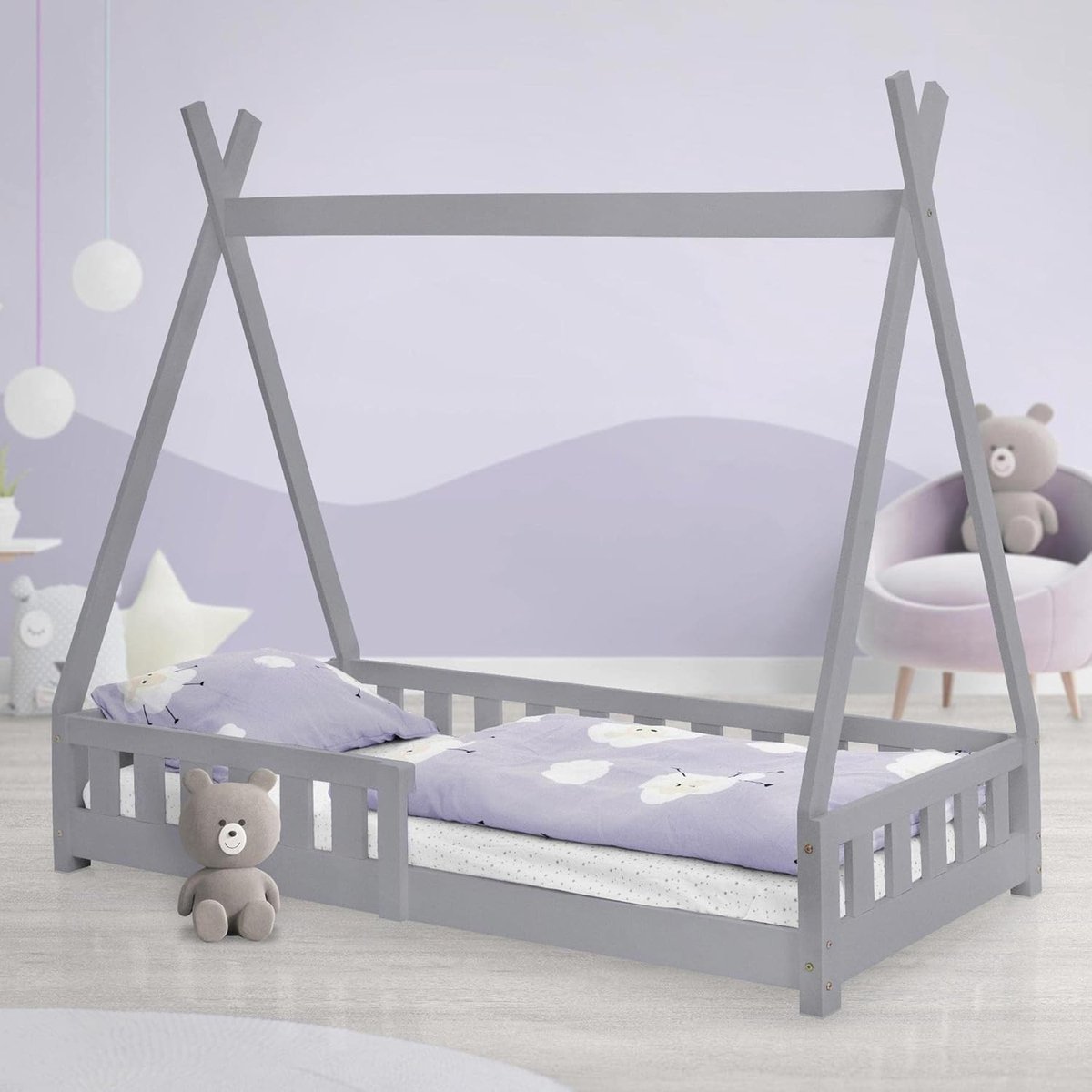Lexium Store Lexium Grondbed - Peuterbed - Kinderbed - Bedhuisje - Huisbed - Grondbed Peuter - Laag Bed - Vloerbed grijs