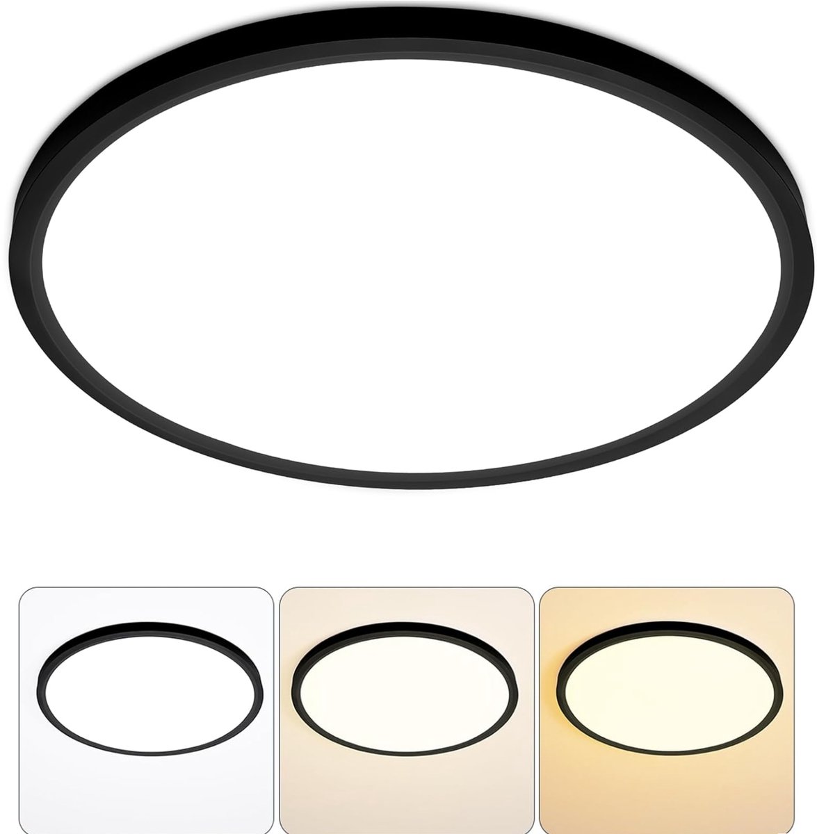 Lzwintrading - LED Plafondlamp 24W - Plafondlampen met 3 Kleurtemperatuur - Badkamerlamp - Plafond Lamp - Paneel 3000K-6500K voor Badkamer Slaapkamer Kinderkamer Woonkamer Rond Zwart - Ø30cm - Plafonniere