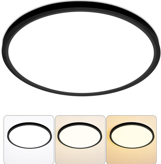 Lzwintrading - Plafonnier LED 24 W - Lampes de plafond avec 3 températures de couleur - Plafonnier de salle de bain - Panneau 3000 K-6500 K pour salle de bain, chambre d'enfant, salon, rond Zwart - Ø 30 cm - Plafonnier