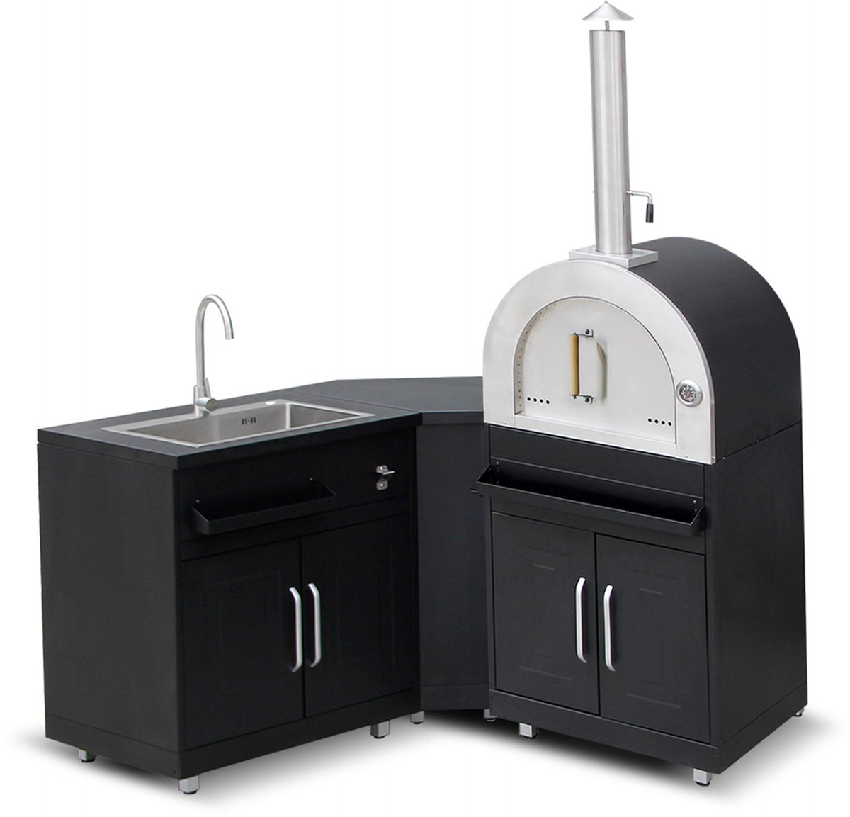 Oviala - Metalen buitenkeuken met 3 modules spoelbak en pizzaoven - Memphis