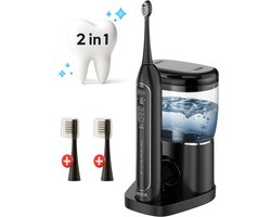 2-in-1 Elektrische Tandenborstel met Waterflosser – Draadloos Poetsen & Flossen – Electric Toothbrush – Monddouche - 5 Standen – Zwart – Incl. 2 Borstelkoppen & Reisslang
