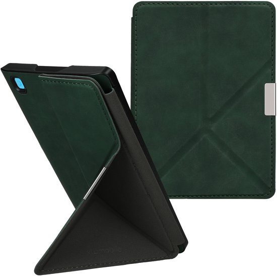 kwmobile e-reader hoesje geschikt voor Kobo Aura Edition 2 hoes - Ereader flip case met standaard - E reader cover van kunstleer - In donkergroen — afbeelding 2
