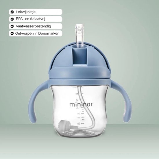 Mininor no-spill rietjesbeker - nordic sky - 220 ml - anti-lek - variabele flow van Mininor — afbeelding 2
