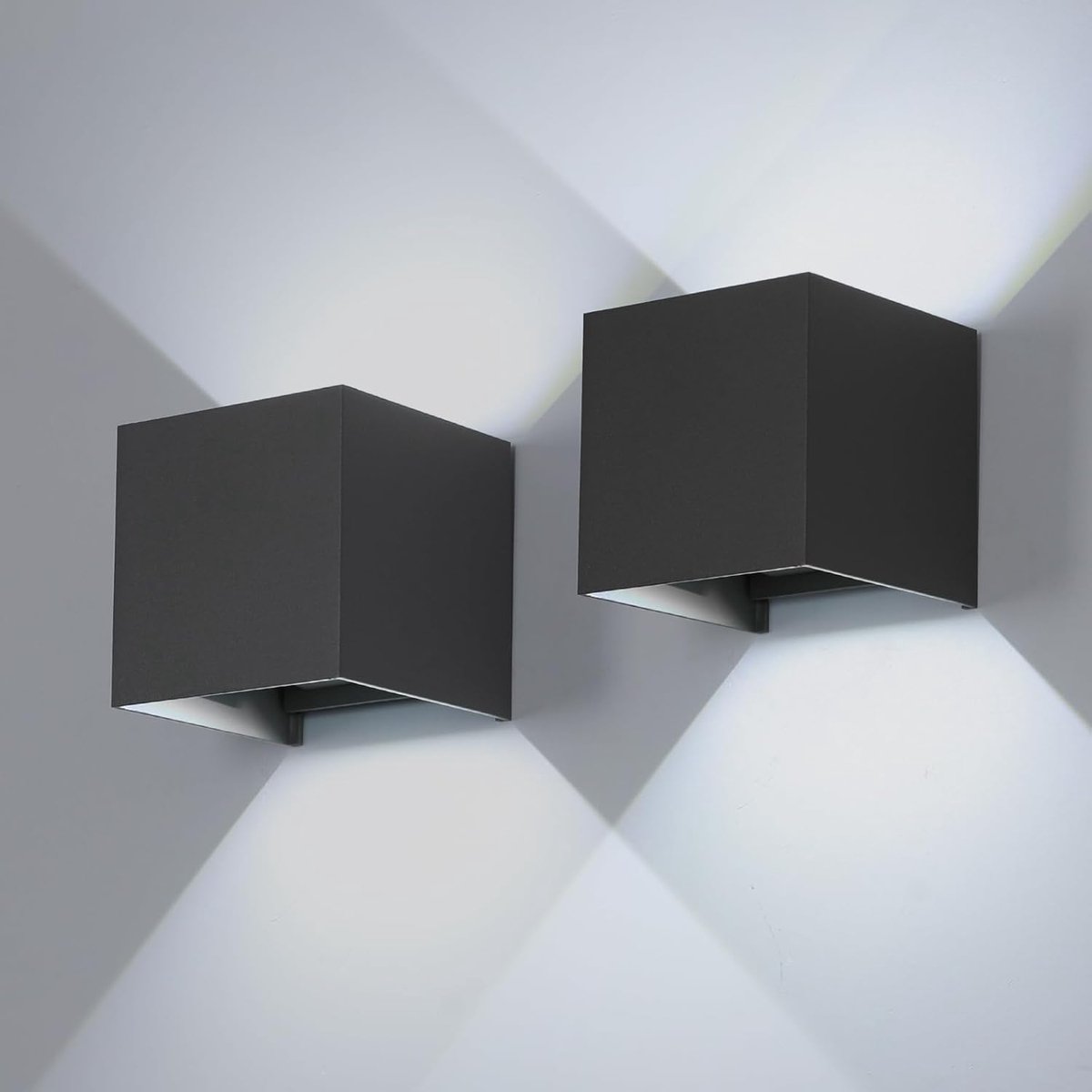 Haobosic - 2 stuks waterdichte buitenwandlampen grijs, 10 cm, 6 W, verstelbare stralingshoek, 6000 K wit licht