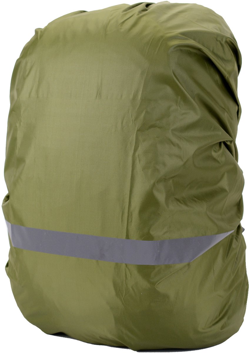 Regenhoes voor rugzakken, water- en winddicht, reflecterende strips, rugzakbescherming, regenhoes, 1 stuk, reflecterende hoes, Geschikt voor Buiten Wandelen, Fietsen, Bergbeklimmen, Kamperen - Legergroen (XL, 56-70L)