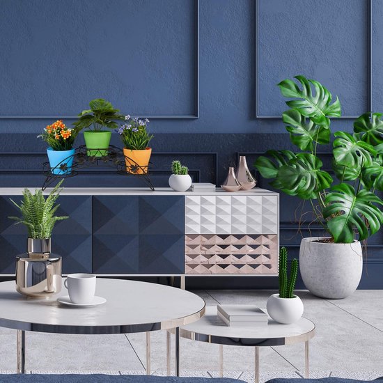 Plantenrek metaal, bloemenrek zwart, bloemenstandaard met 6 planken, plantenhouder voor binnen en buiten, plantenstandaard balkon tuin, vrijstaande bloemenwagen