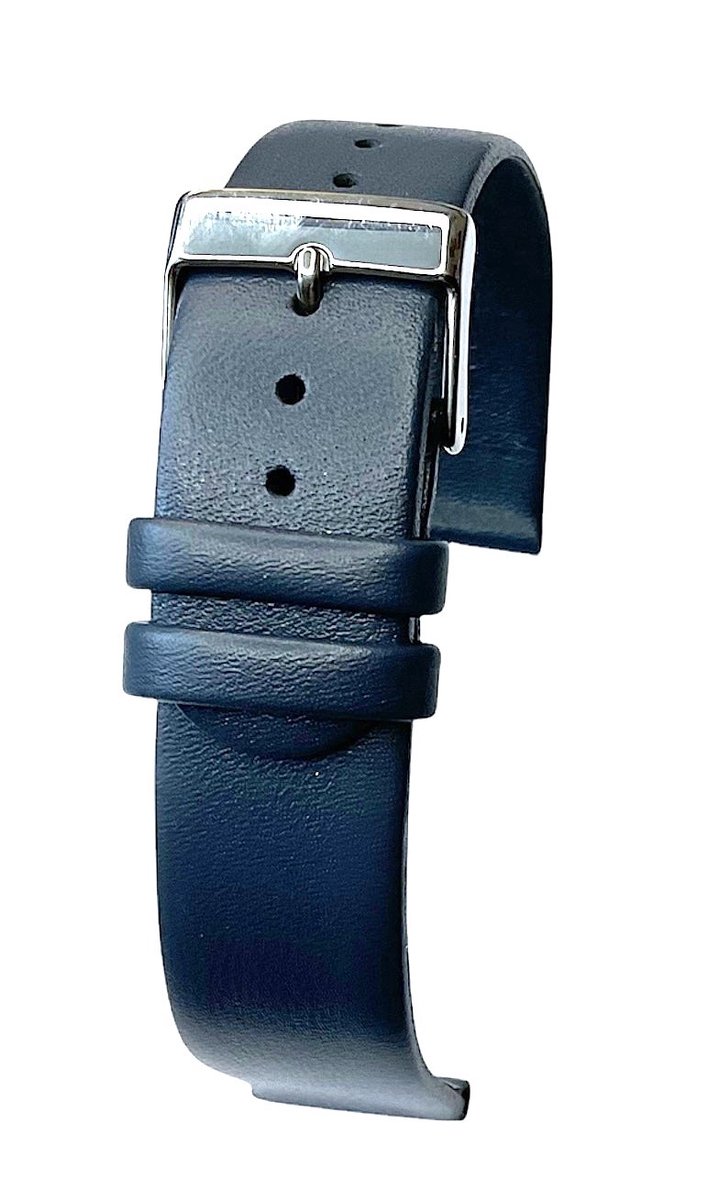 horlogeband-22mm-echt leer-blauw-recht-zacht-soepel-plat-22 mm