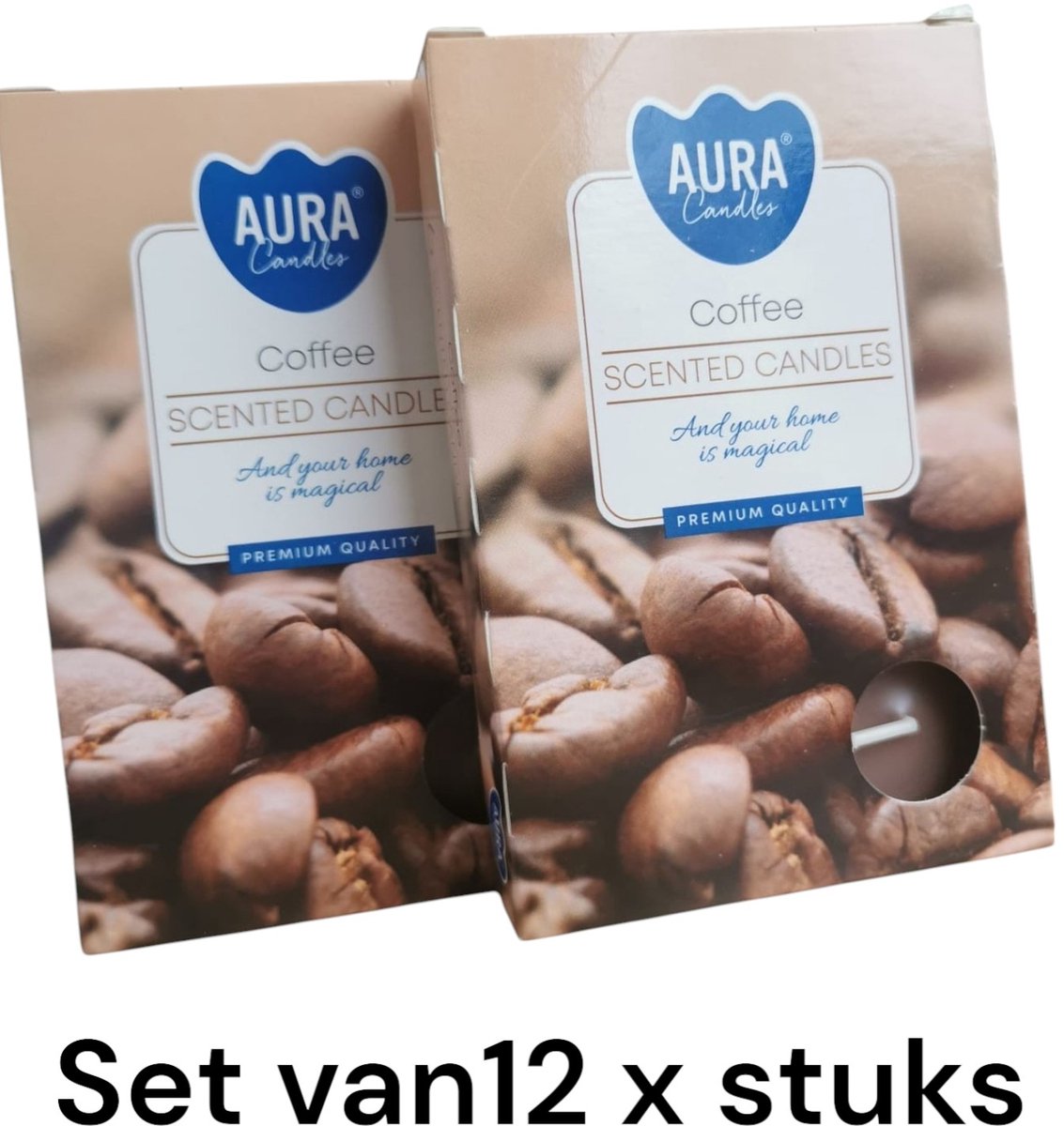Theelichtjes Koffiegeur - Geurend - 2 X doos van 6 - cadeau - Paraffine