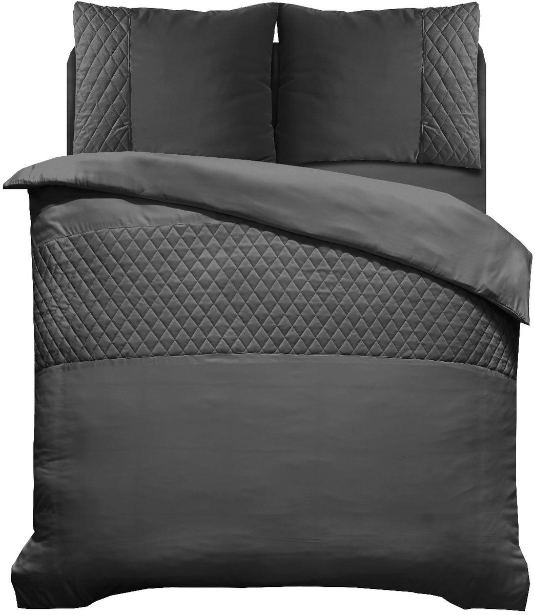 Husch Dekbedovertrek Velvet Band - 200x200/220 - Antraciet