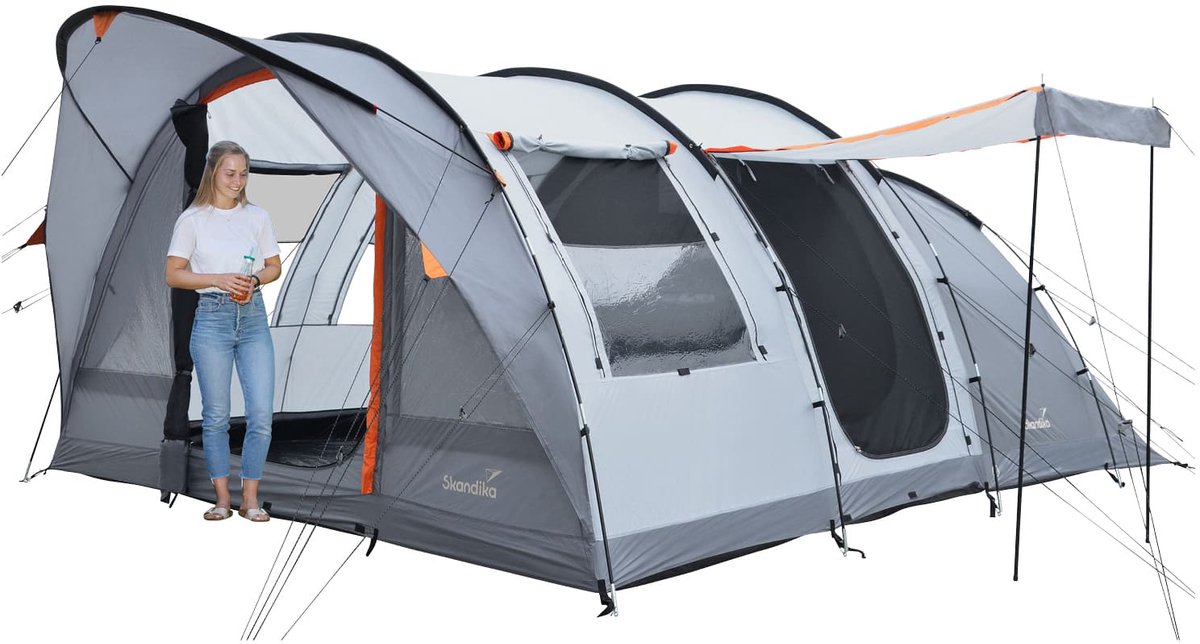 Skandika tunneltent Egersund 5 XL Sleeper Protect - Campingtent voor 5 personen, ingenaaide tentvloer, donkere slaapcabine, 2 m stahoogte, waterdicht, 5000 mm waterkolom | Campingtent, familietent